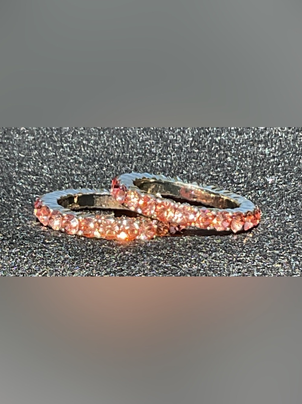 Luxe Blush Pink Crystal Double Row Eternity Two Bands Gold Tone Ring Size 7 - Picture 2 of 8